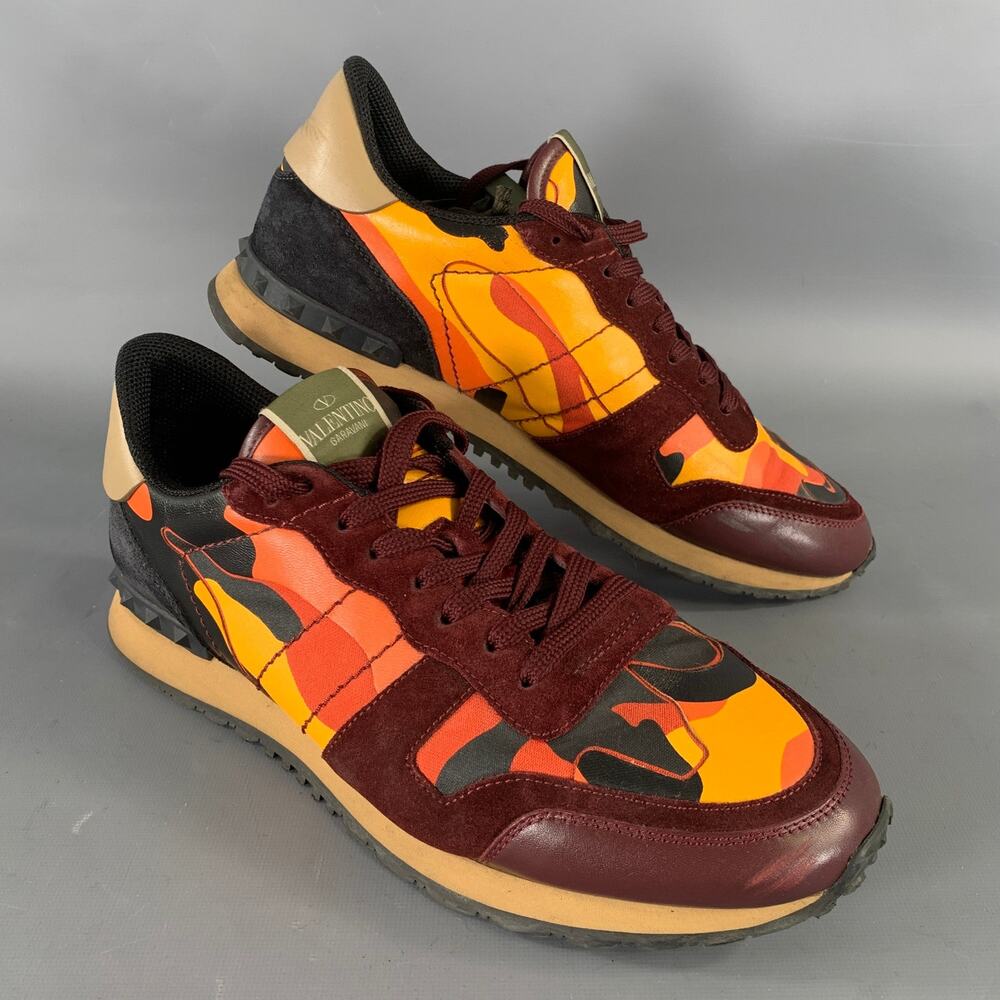 VALENTINO Size 11 Red Multi-Color Mixed Patterns Mixed Fabrics Hike Sneakers